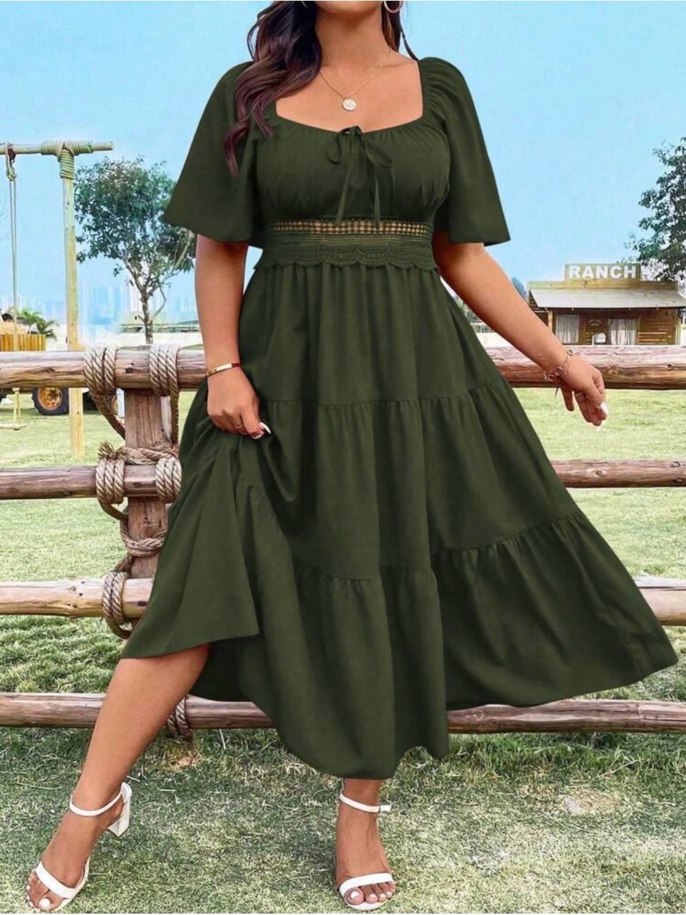 SHEIN Olive Green Midi Dress